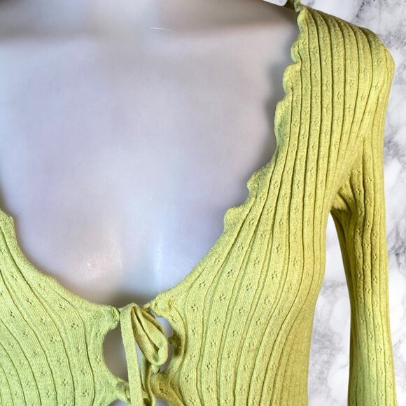 BDG URBAN OUTFITTERS Noori Lettuce Trim Tie Front Top In Lime - Picture 6 of 12
